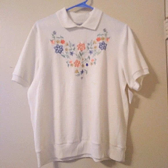 Y2k Embroidered Floral Vintage Textured Double Collar Pullover Top, MP - Picture 8 of 10
